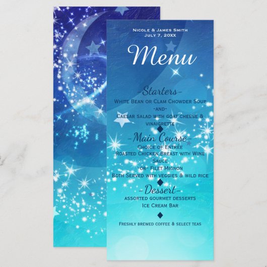 Celestial Sky Sparkle Moon Menü Karte Einladung (Vorne/Hinten)