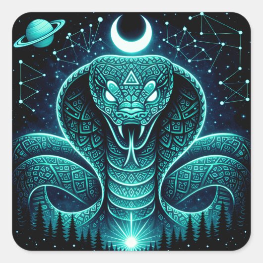 Celestial Snake – Cosmic Ancient Wildlife Galaxy Quadratischer Aufkleber (Vorderseite)