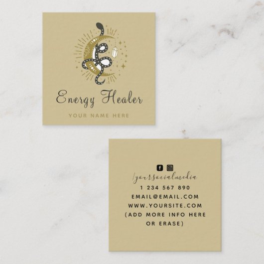 Celestial Snake Moon Sparkle Mystic Energy Healer Quadratische Visitenkarte (Vorne/Hinten)