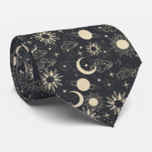 celestial space sun moon galaxy planet beige krawatte (Gerollt)
