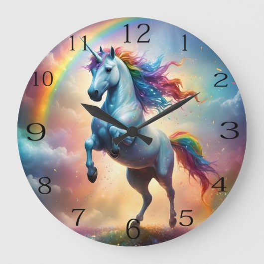 Celestial Spectrum: Der Regenbogen Einhornbogen Große Wanduhr (Vorderseite)