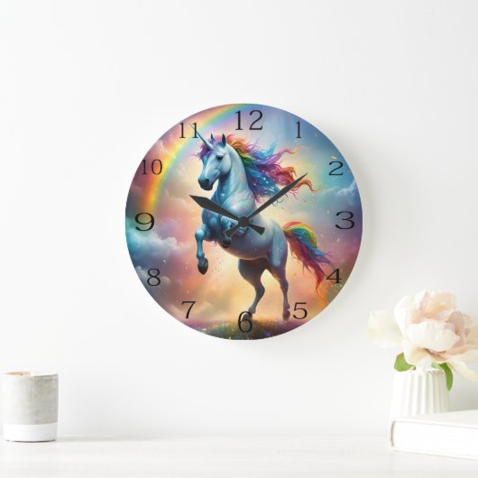 Celestial Spectrum: Der Regenbogen Einhornbogen Große Wanduhr (Zuhause)