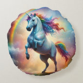 Celestial Spectrum: Der Regenbogen Einhornbogen Rundes Kissen (Rückseite)