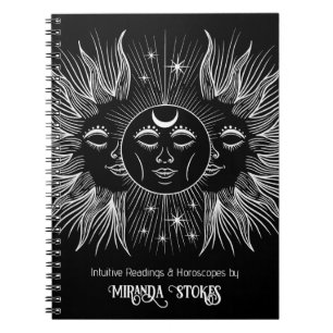 Celestial Spirit Sun & Moon Black & White Trendy Notizblock