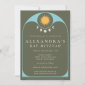 Celestial Star Green Blue Modern Bat Mitzvah Invi Einladung (Vorderseite)