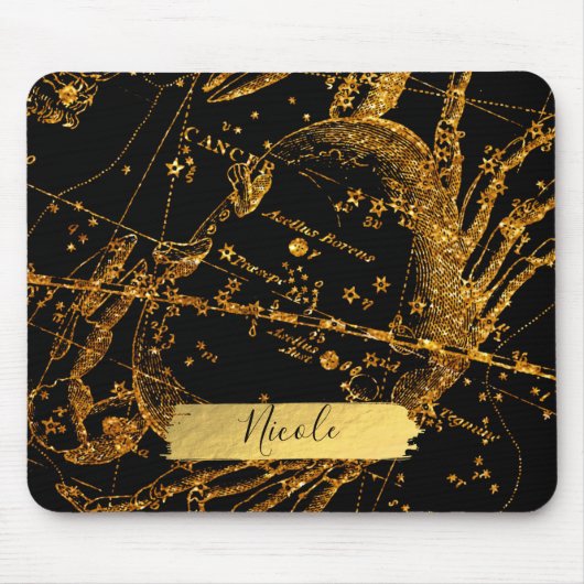 Celestial Star Map Astrologisches Goldkrebs Mousepad (Vorne)