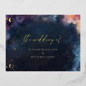 Celestial Star Midnight Blue Wedding Gold Reputati Folie Einladungspostkarte (Vorderseite)