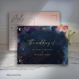 Celestial Star Midnight Blue Wedding Gold Reputati Folie Einladungspostkarte