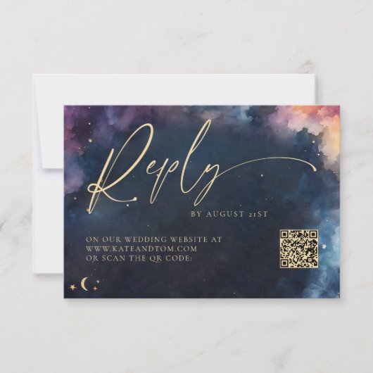 Celestial Star Midnight Blue Wedding QR Replik Car (Vorderseite)