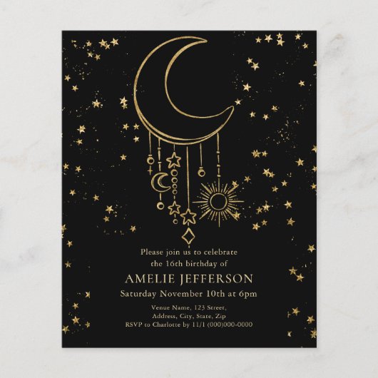 Celestial Star Moon Budget Geburtstag Einladung (Vorderseite)