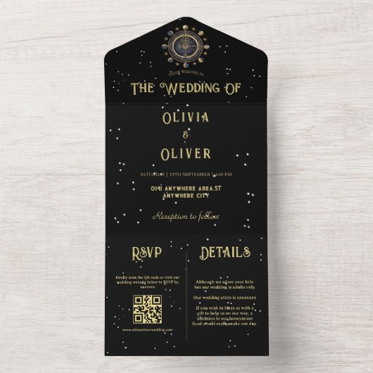 Celestial Star QR Code Astrologie thematische Hoch All In One Einladung (Innen Boden)