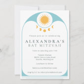 Celestial Star Sun Yellow Blue Modern Bat Mitzvah Einladung (Vorderseite)