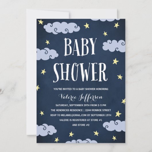 Celestial Star-Themed Night Sky Blue Baby Dusche Einladung (Vorderseite)