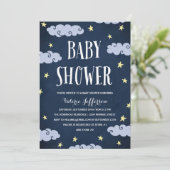 Celestial Star-Themed Night Sky Blue Baby Dusche Einladung (Stehend Vorderseite)
