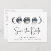 Celestial Starry Moon Phase Save the Date Ankündigungspostkarte (Vorne/Hinten)