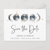 Celestial Starry Moon Phase Save the Date Ankündigungspostkarte (Vorderseite)