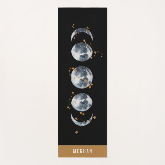 Celestial Starry Moon Phase | Schwarz Yogamatte (Vorderseite)