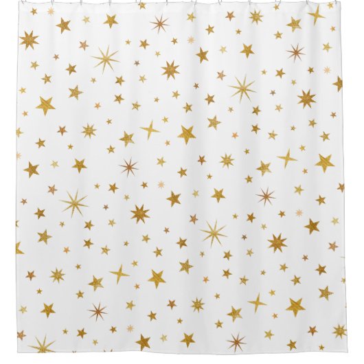 Celestial Starry Muster Moderne Weiß & Gold Fee Duschvorhang (Vorderseite)
