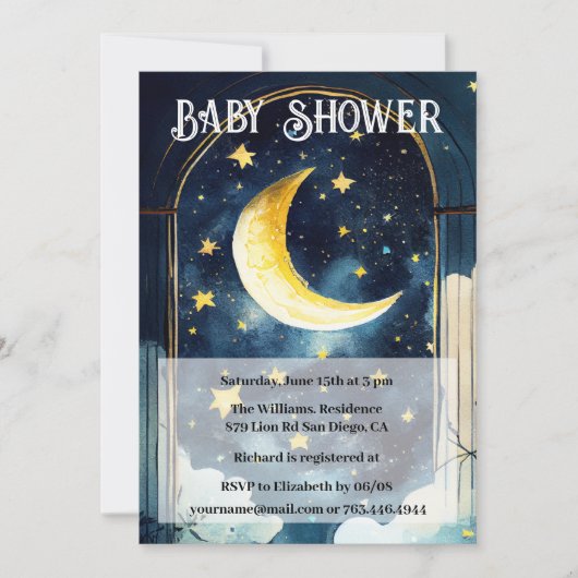 Celestial Starry Night and Moon Baby Shower Einladung (Vorderseite)