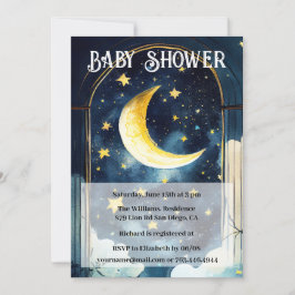 Celestial Starry Night and Moon Baby Shower Einladung