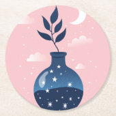 Celestial Starry Night Blossom Runder Pappuntersetzer (Vorderseite)
