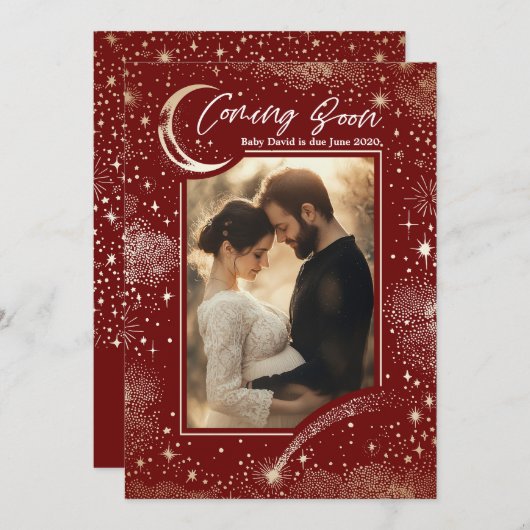 Celestial Starry Night Coming Bald Foto Schwangers Ankündigung (Vorne/Hinten)