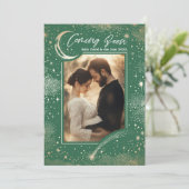 Celestial Starry Night Coming Bald Foto Schwangers Ankündigung (Stehend Vorderseite)