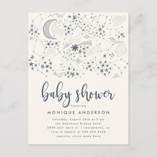 Celestial Starry Night Constellation Baby Shower Einladungspostkarte (Vorderseite)