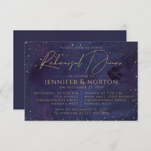 Celestial Starry Night Galaxy Probe Dinner Einladung (Vorne/Hinten)