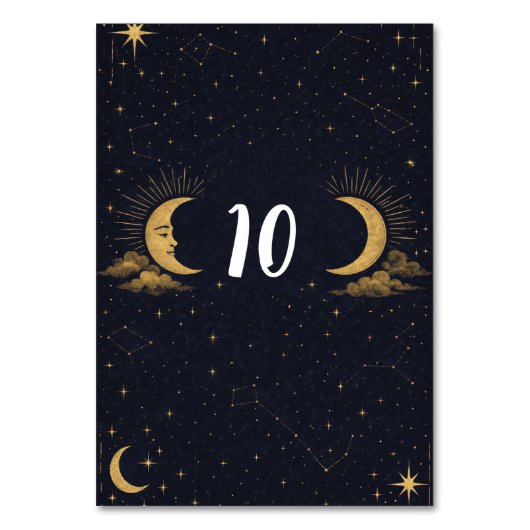 Celestial Starry Night Gold Moon Table Number Tischnummer (Vorderseite)