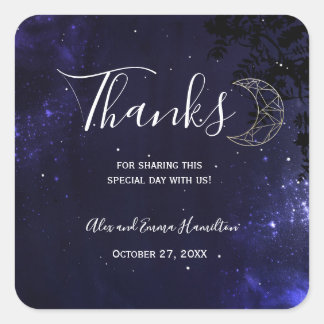 Celestial Starry Night mit Gold Moon Wedding Quadratischer Aufkleber
