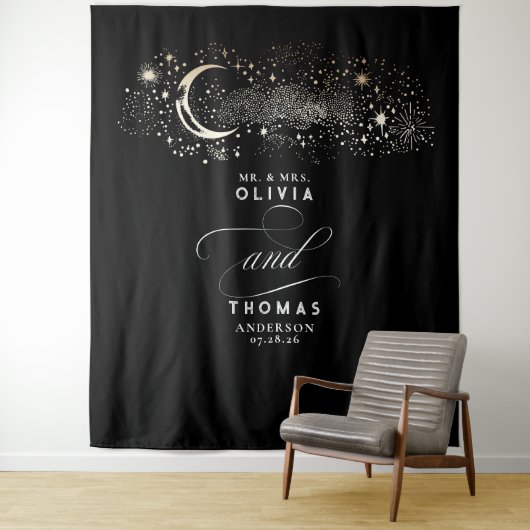 Celestial Starry Night Moon Black Wedding Backgrou Wandteppich (Beispiel)