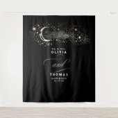 Celestial Starry Night Moon Black Wedding Backgrou Wandteppich (Vorderseite)