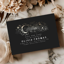 Celestial Starry Night Moon Save the Date schwarz