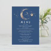 Celestial Starry Night Moon Wedding Menu Einladung (Stehend Vorderseite)