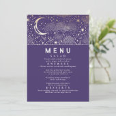 Celestial Starry Night Moon Wedding Menu Einladung (Stehend Vorderseite)