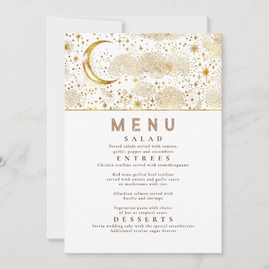 Celestial Starry Night Moon Wedding Menu Einladung (Vorderseite)
