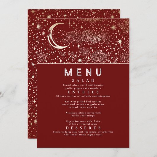 Celestial Starry Night Moon Wedding Menu Einladung (Vorne/Hinten)
