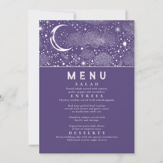 Celestial Starry Night Moon Wedding Menu Einladung (Vorderseite)