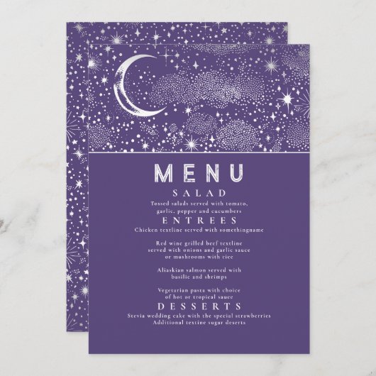 Celestial Starry Night Moon Wedding Menu Einladung (Vorne/Hinten)