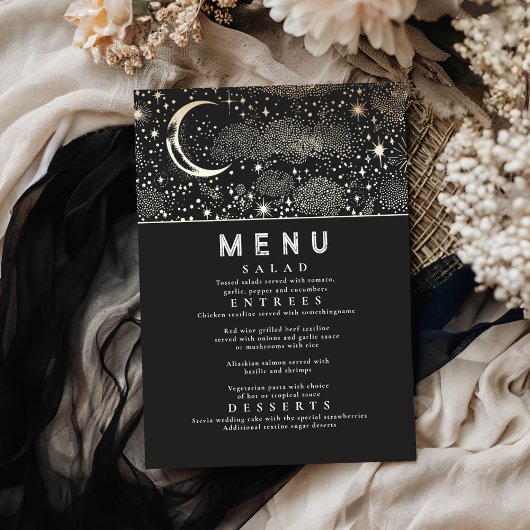 Celestial Starry Night Moon Wedding Menu Einladung