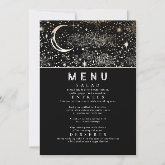 Celestial Starry Night Moon Wedding Menu Einladung (Vorderseite)