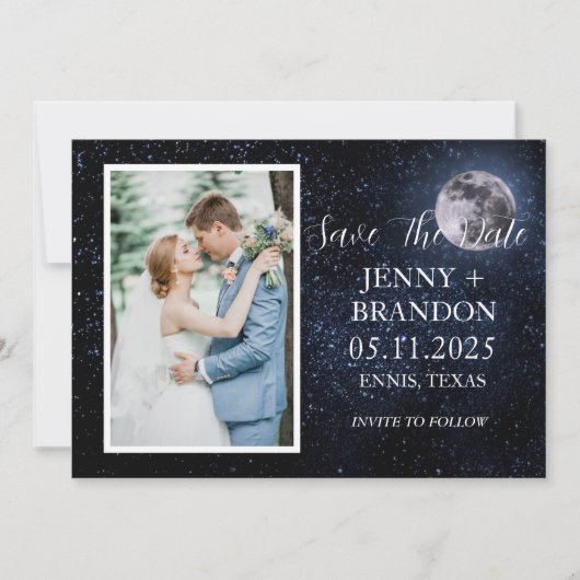 Celestial Starry Night Sky Galaxy Foto Moon Save The Date (Vorderseite)