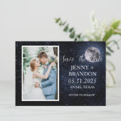 Celestial Starry Night Sky Galaxy Foto Moon Save The Date (Stehend Vorderseite)