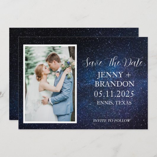 Celestial Starry Night Sky Galaxy Foto Romantisch Save The Date (Vorne/Hinten)
