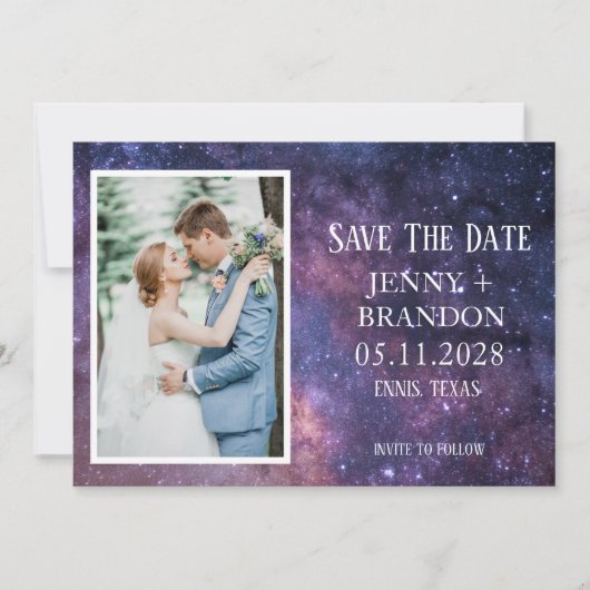 Celestial Starry Night Sky Galaxy Foto Romantisch Save The Date (Vorderseite)