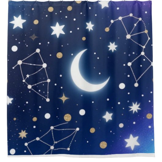 Celestial Starry Night Sky Moon & Co Duschvorhang (Vorderseite)