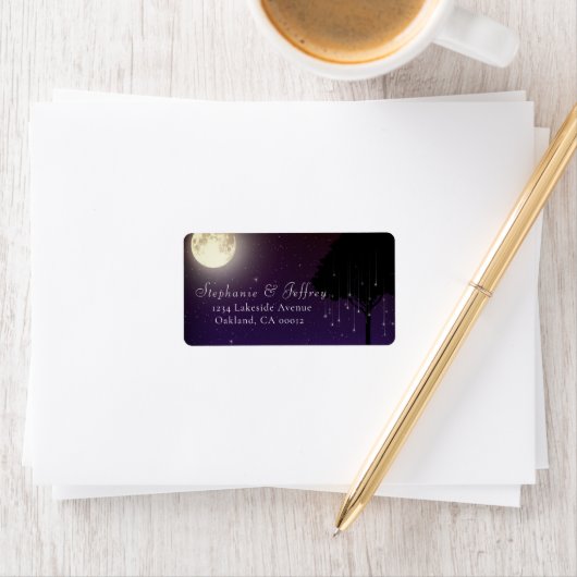 Celestial Starry Night Tree String Lights Wedding Adressaufkleber (Insitu)