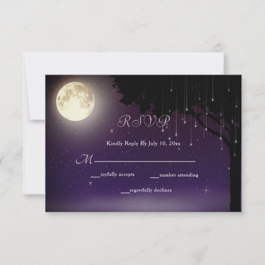 Celestial Starry Night Tree String Lights Wedding RSVP Karte (Vorderseite)