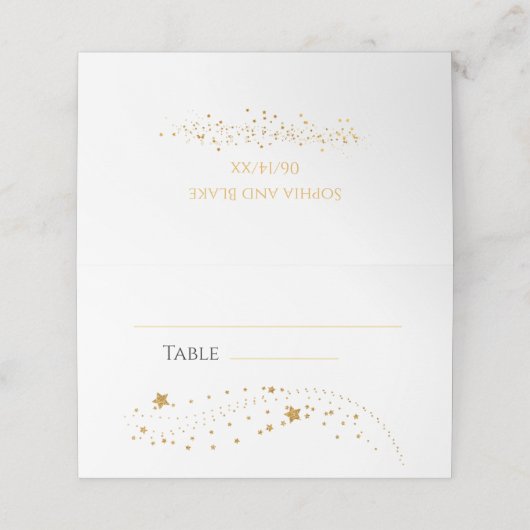 Celestial Starry Night Wedding Folding Platzkarte (Außenseite Aufgefaltet)